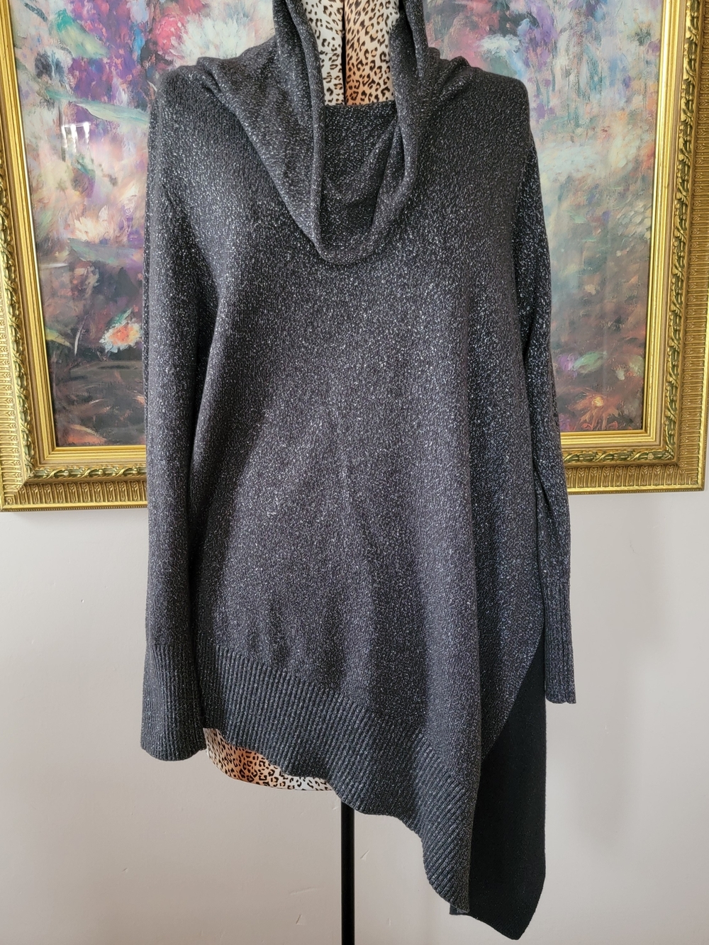 Alfani Black Sparkle Asymmetric Cowl Neck Sweater